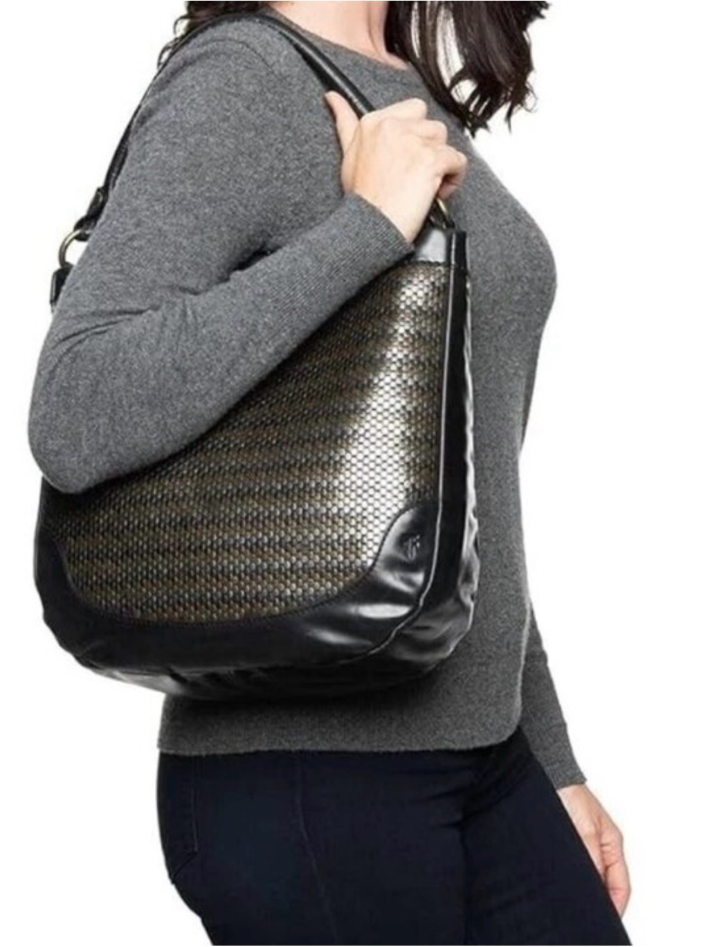 Frye Melissa Black Leather Studded Hobo Handbag
